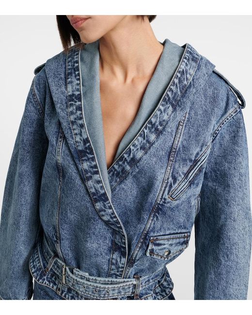 Chaqueta De Denim Con Capucha Y Cinturon Alaïa de color Blue