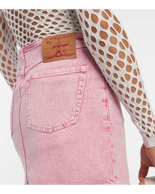 Minifalda en denim con cinturon Y. Project de color Pink