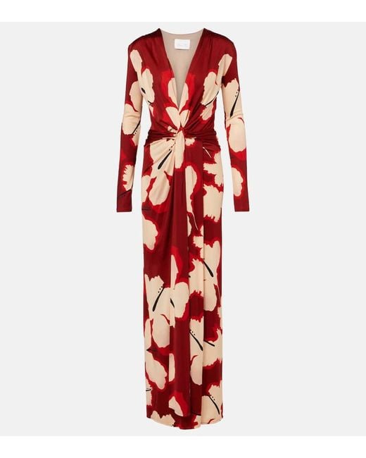 Johanna Ortiz Red Floral Jersey Maxi Dress