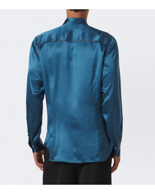 Dries Van Noten Blue Silk Satin Shirt for men