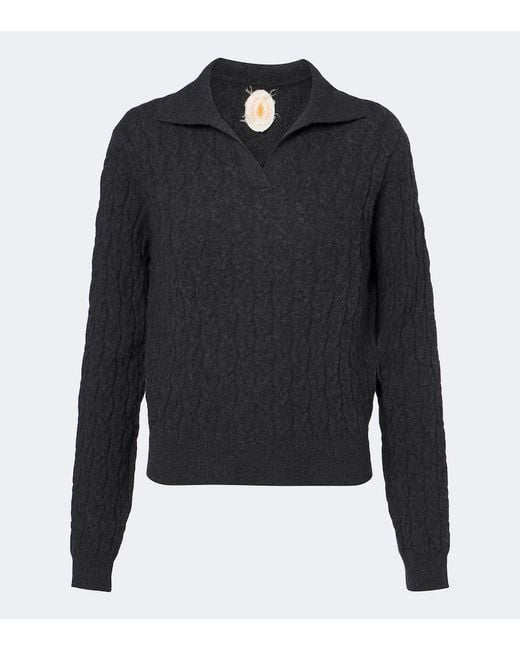 Jardin Des Orangers Blue Cable-Knit Cashmere Polo Sweater