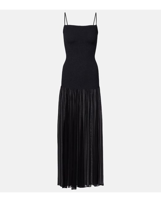 Hunza G Black Hybrid Plisse Maxi Dress