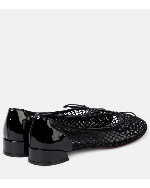 Christian Louboutin Black Sweetie Jane 20 Flache Schuhe Aus Netzmaterial Mit Glanzlederbesätzen