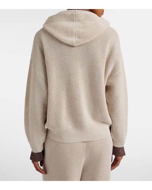 Brunello Cucinelli White Open-Knit Cotton-Blend Lame Zip-Up Hoodie