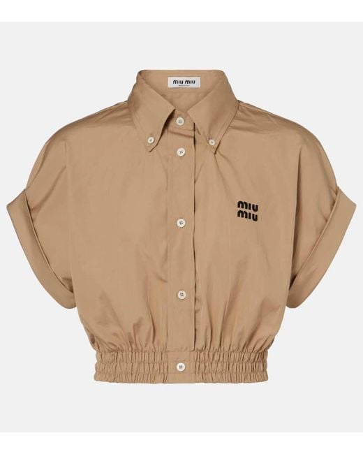 Miu Miu Natural Cropped-Top Aus Baumwollpopeline