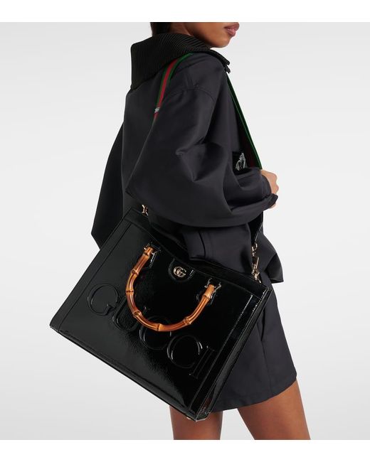Gucci Black Diana Medium Patent Leather Tote Bag