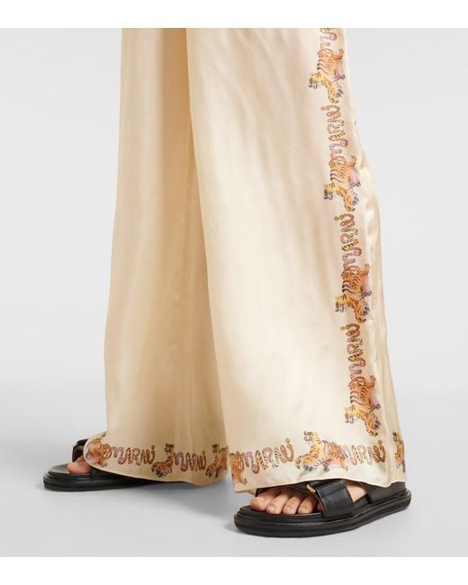 Marni Natural Printed Satin Straight Pants