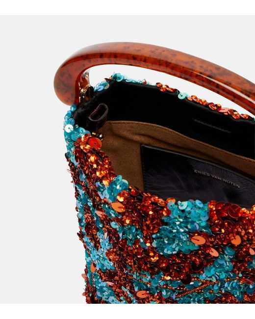 Dries Van Noten Blue Crisp Small Sequined Satin Top-Handle Bag