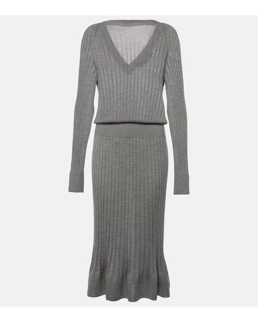 Proenza Schouler Gray Eden Wool-Blend Midi Dress
