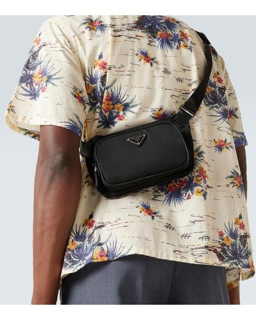 Prada Black Re-Nylon Leather-Trimmed Belt Bag for men