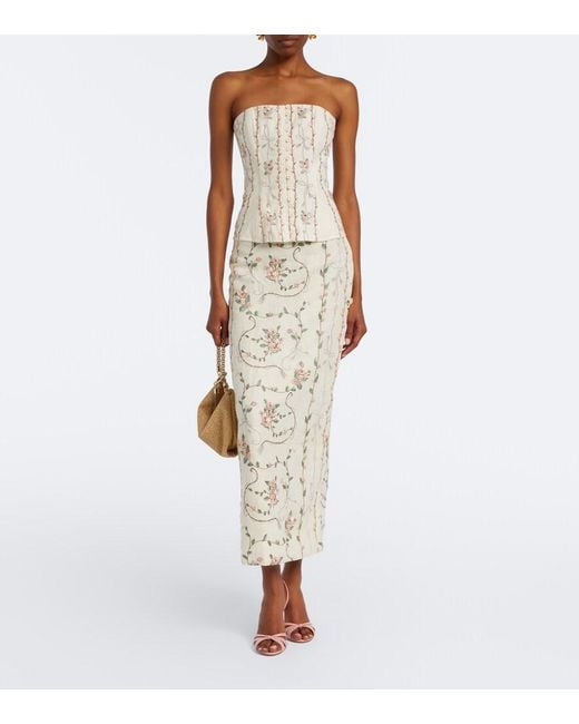 Agua Bendita Natural Lirica Floral Embroidered Linen Maxi Skirt