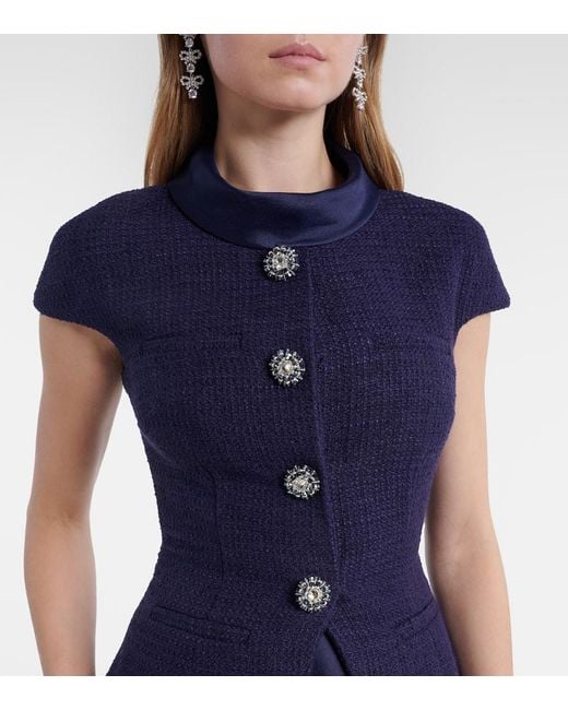 Self-Portrait Blue Boucle Taffeta Midi Dress