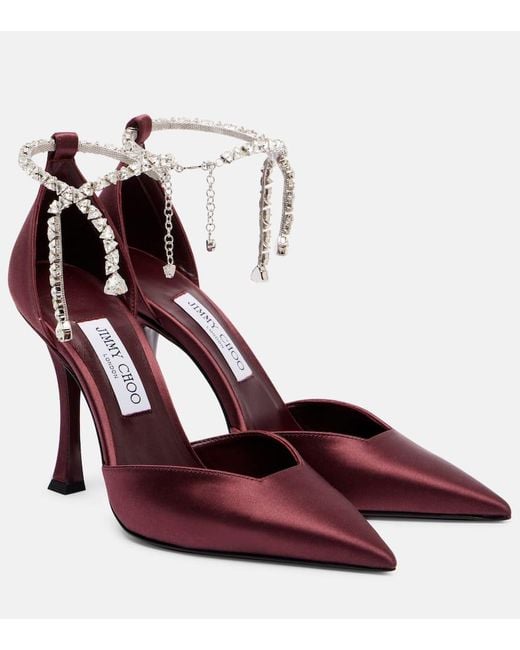 Jimmy Choo Red Pumps Stevie 100 Aus Satin Mit Kristallen