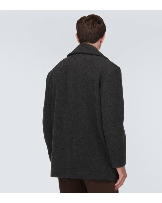 Lemaire Black Double-breasted Wool Peacoat for men