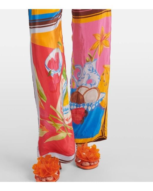 Farm Rio Orange Summer Picnic Printed Wide-Leg Pants