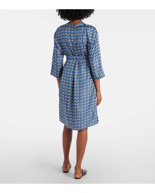Max Mara Blue Bedrucktes Minikleid Aus Seiden-Twill