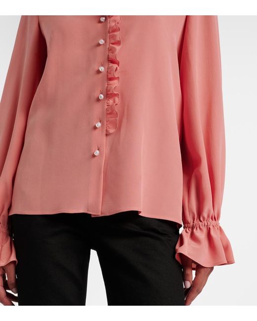 Chloé Pink Ruffled Silk Crepe De Chine Blouse