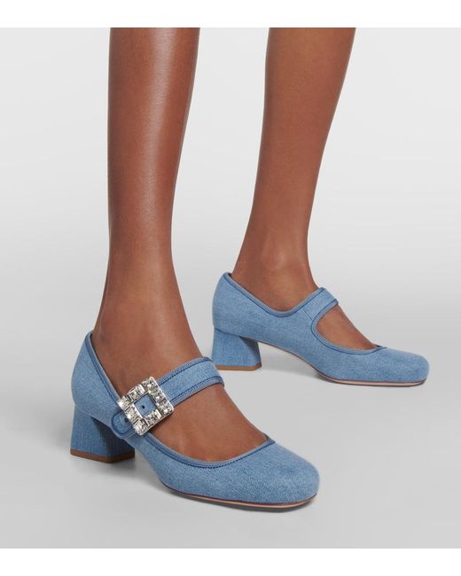 Roger Vivier Blue Tres Vivier Strass Buckle Babies Mary Jane Pumps