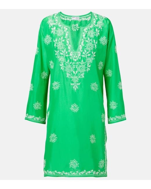 Juliet Dunn Green Bestickte Tunika Aus Seide
