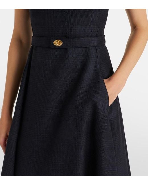 Burberry Black Prince Of Wales Check Wool Midi Dress