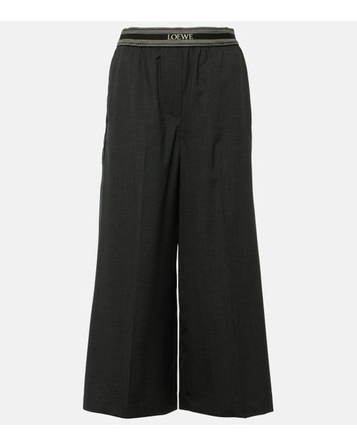 Loewe Black Wool Cropped Wide-leg Pants