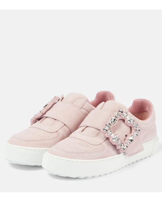 Roger Vivier Pink Very Vivier Embellished Leather Sneakers