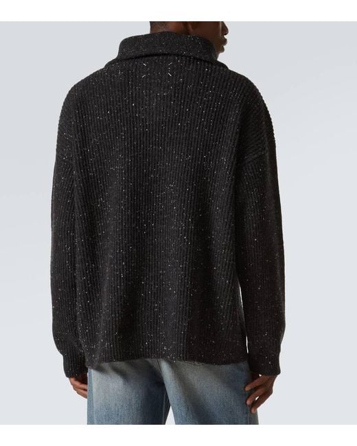 Maison Margiela Black Linen And Wool Half-Zip Sweater for men