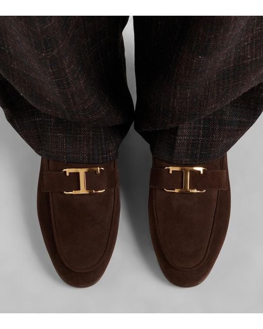 Tod's Brown T Timeless Suede Loafers