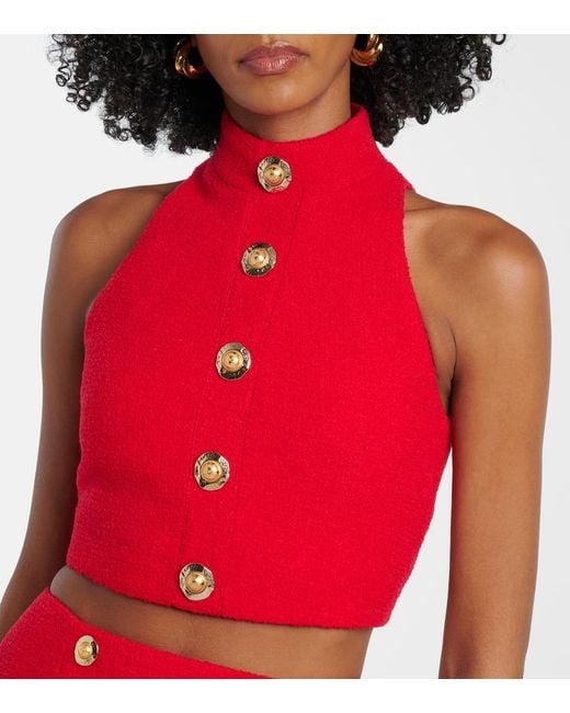 Balmain Red Halterneck Wool-Blend Crepe Top