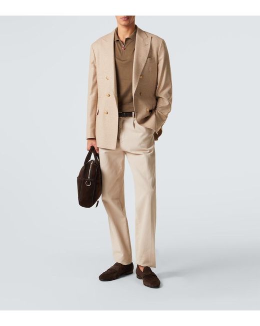 Kiton Brown Cotton Half-Zip Polo Shirt for men