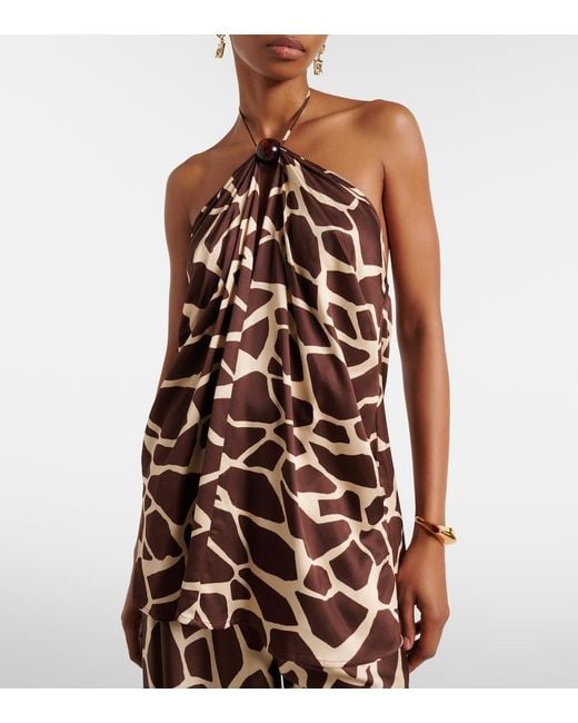 Faithfull The Brand Brown Jensen Animal-Print Halterneck Satin Top
