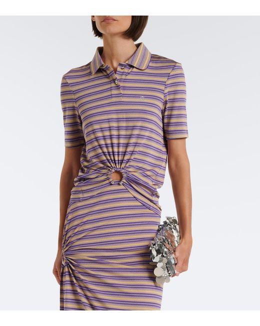 Rabanne Purple Cutout Gathered Striped Crepe Top