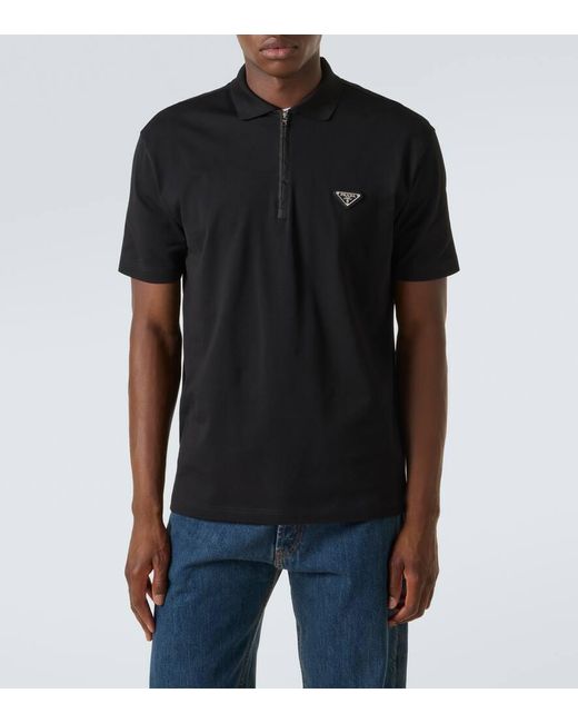 Prada Polohemd Aus Baumwoll-Pique Mit Re-Nylon in Black für Herren