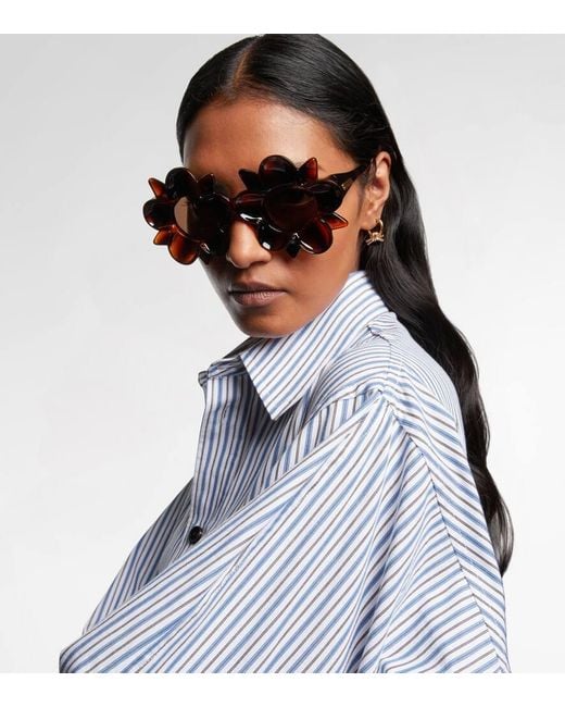 Bottega Veneta Brown Peggy Flower Round Sunglasses