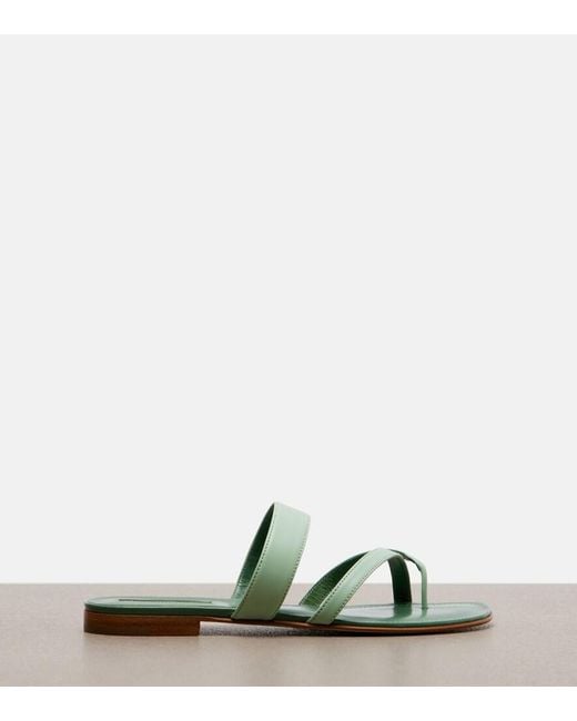 Manolo Blahnik Green Susa Leather Sandals
