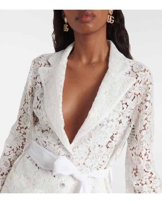 Dolce & Gabbana White Bow-detail Lace Jacket