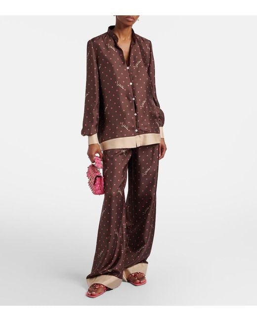 Valentino Brown Printed Silk Twill Palazzo Pants