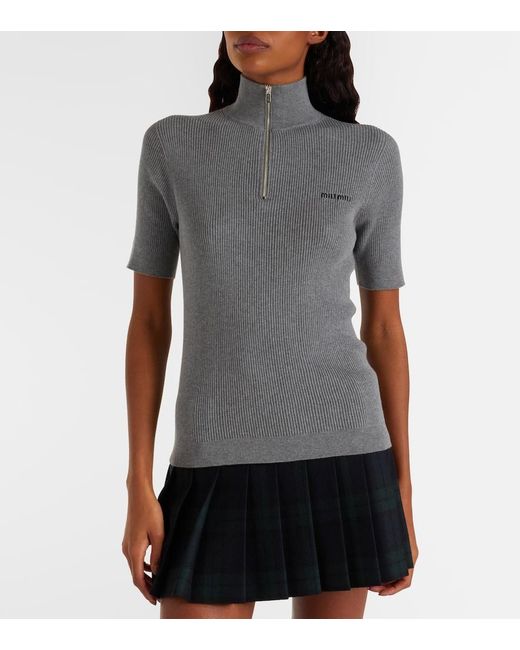 Miu Miu Gray Cotton Half-Zip Sweater