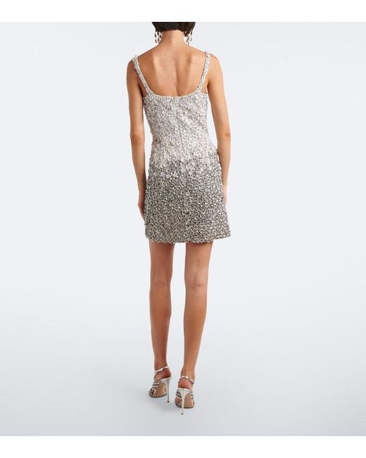 La Fuori White Floral Sequined Minidress