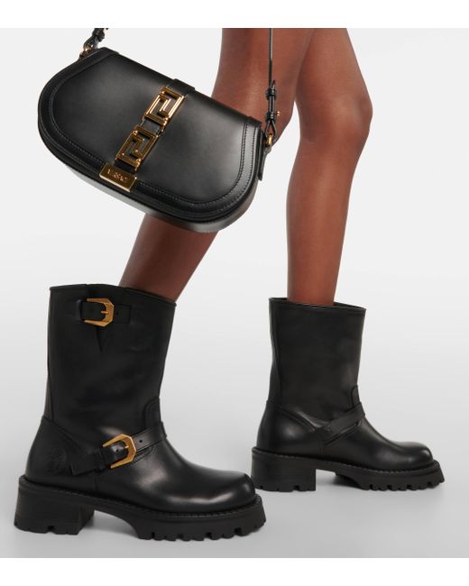 Versace Black Leather Ankle Boots