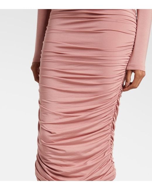 Balmain Pink Ruched Jersey Midi Dress