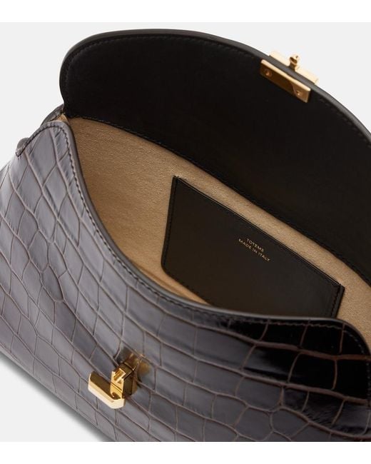 Totême Black T-Lock Croc-Effect Leather Clutch