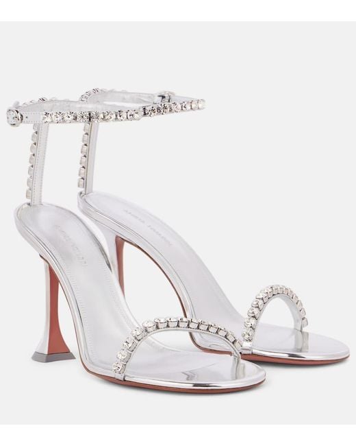 AMINA MUADDI White Gigi 95 Embellished Leather Sandals
