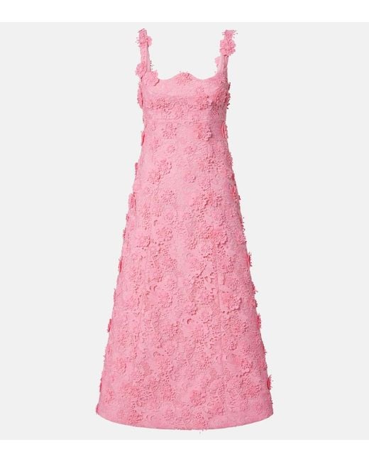 LEO LIN Pink Odette Floral Lace Midi Dress