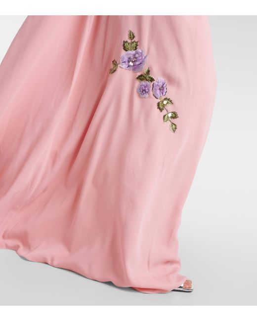 Carolina Herrera Pink Crystal-embellished Floral-applique Kaftan