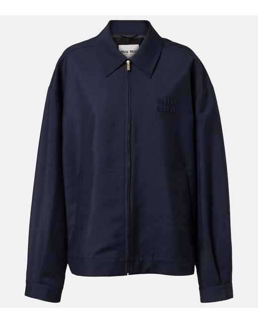 Miu Miu Blue Mohair And Wool Blouson Jacket