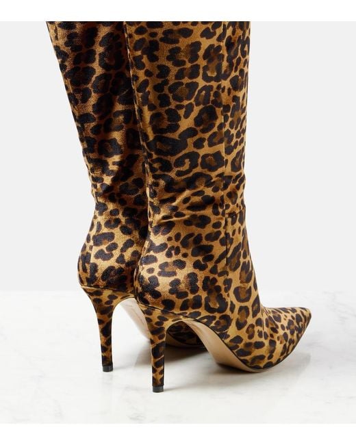 Gianvito Rossi Brown 85 Leopard-Print Velvet Knee-High Boots