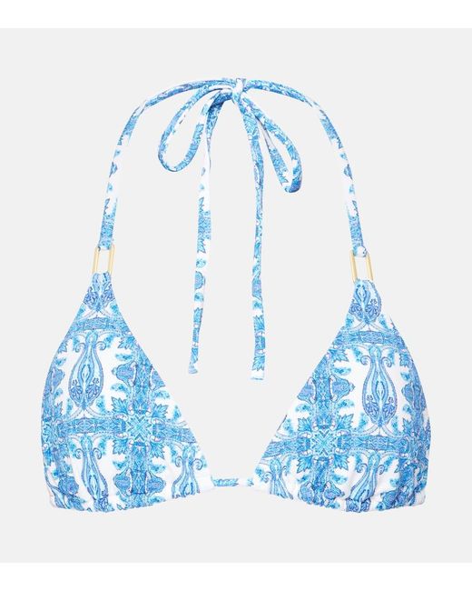 Melissa Odabash Blue Cancun Printed Triangle Bikini Top