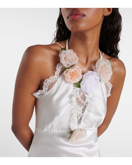 Rodarte White Bridal Floral-applique Lace-trimmed Silk Gown