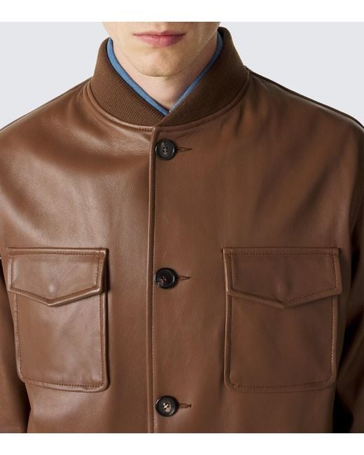 Slowear Brown Leather Bomber Jacket for men